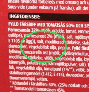 Innehållsförteckning märkt vegetabilisk olja