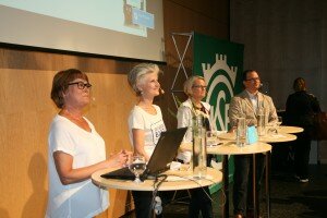 Matsvinnssemianariet vänster - höger: Jonny Zackrisson kvalitetschef Fazer, Lena Callermo, enhetschef Naturvårdsverket,  Anna Maria Corazza Bildt EU parlamenariker (m), Louise moderator, KfS